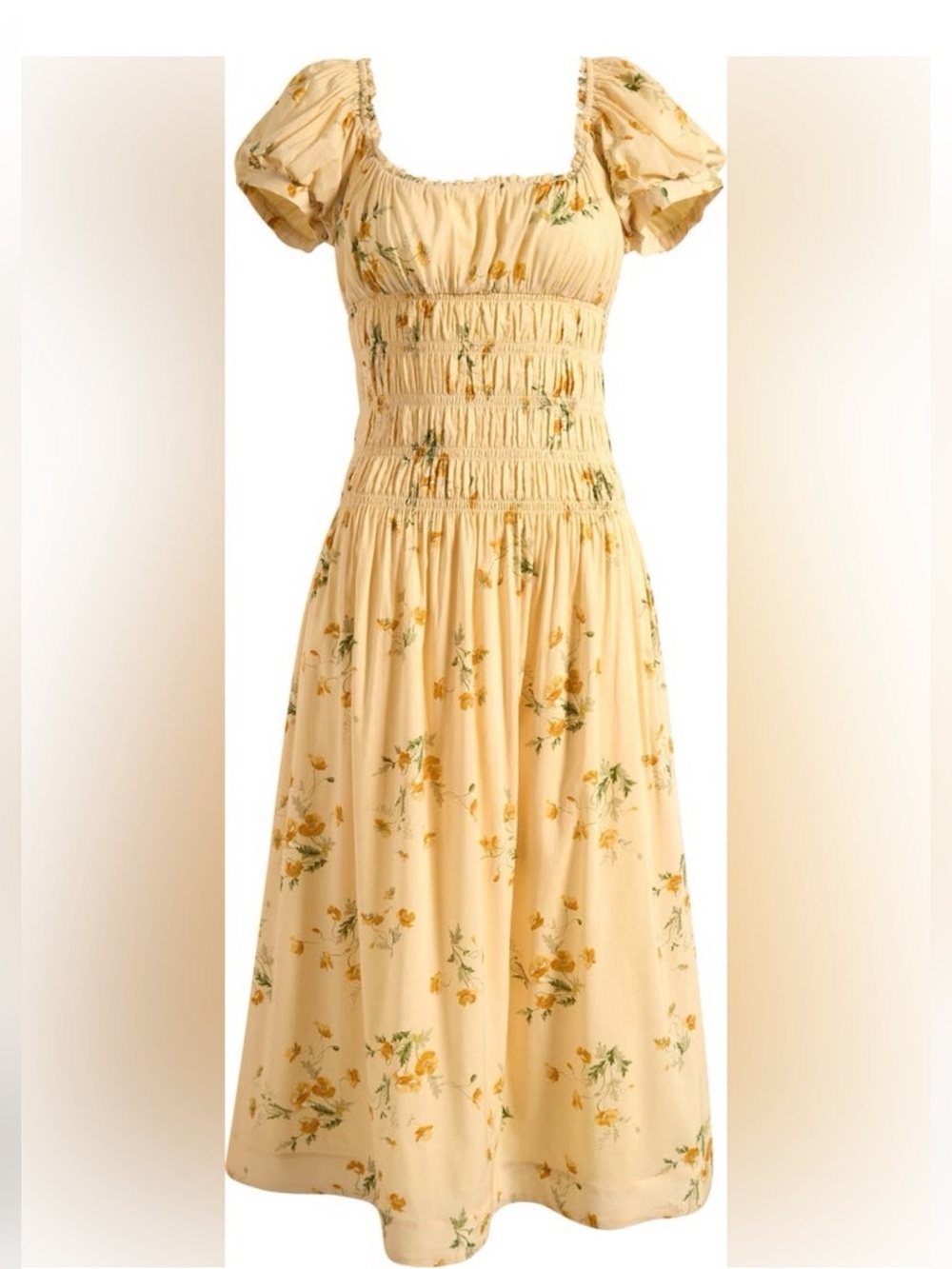 Reformation Riva in Mercy - Yellow Floral Smocked Midi Dress NWT